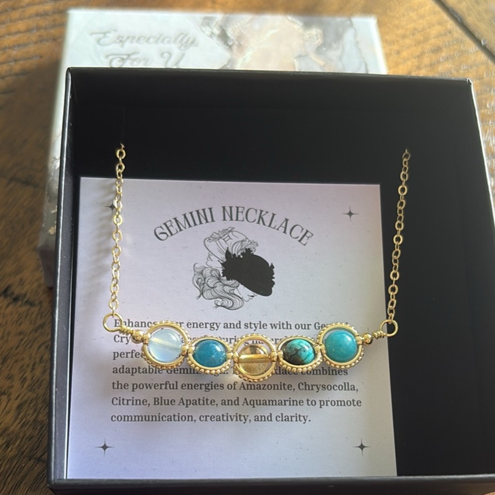 Gemini Necklace with Gold and Blue Stones